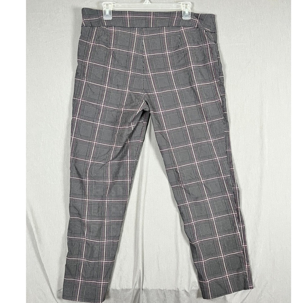 Terra & Sky Pants Womens 0X Average Black Pink Glen Plaid‎ Pull On EUC - Picture 3 of 8